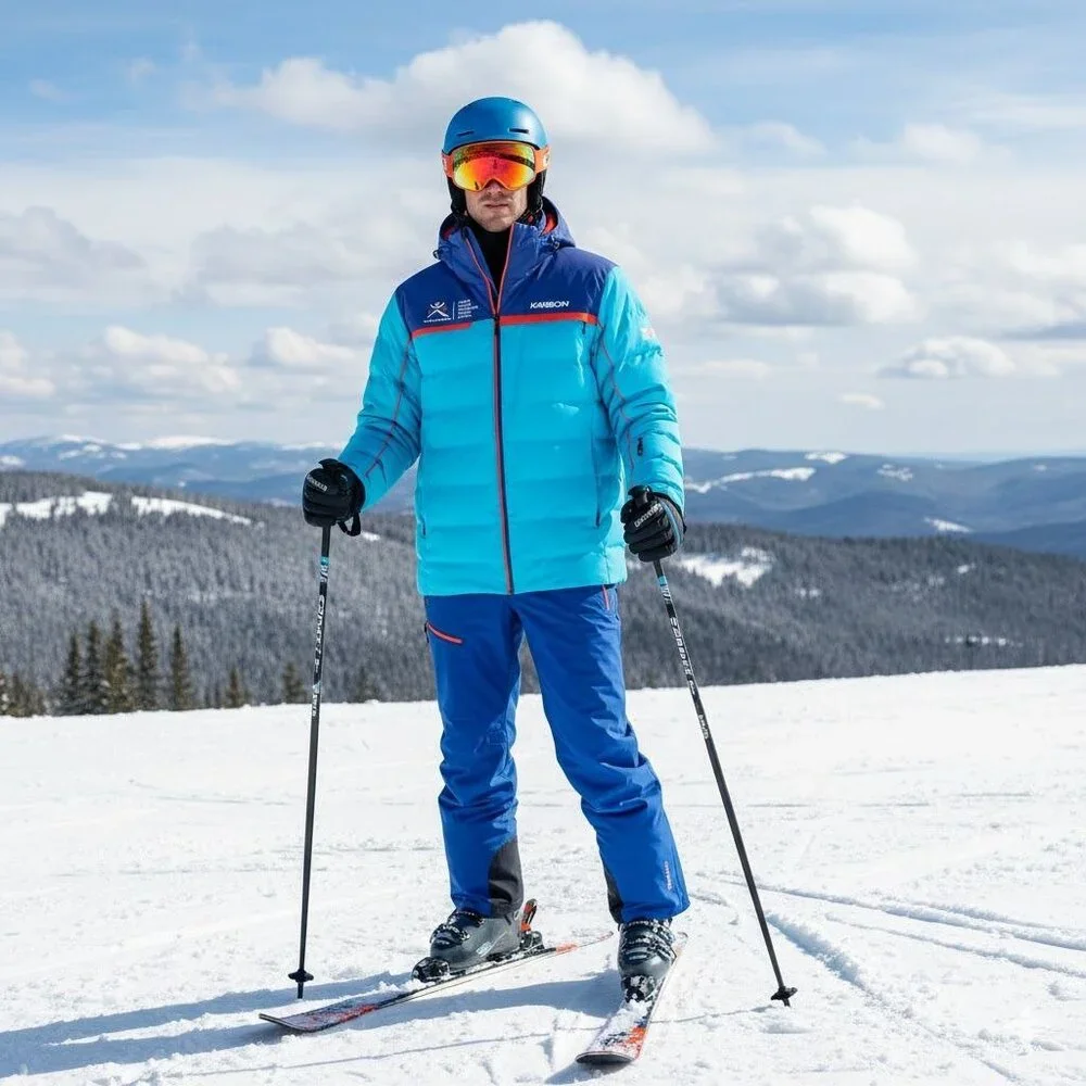 Karbon Sportswear Blue Insulated Hooded Warm Winter Ski Coat Jacket Men's XL - Picture 1 of 16